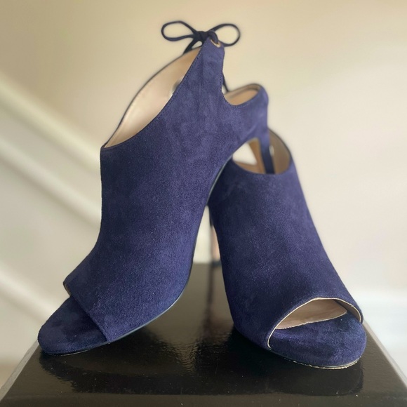 Cole Haan Navy Blue Suede High Heel Booties - Picture 1 of 14